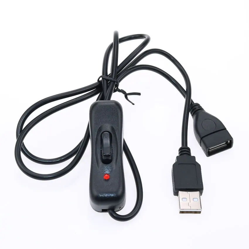USB кабель юси, новинка, 1 м, USB 2,0 A, удлинитель для мужчин и женщин, черный и белый кабель с переключателем, кабель-светильник - Цвет: Черный