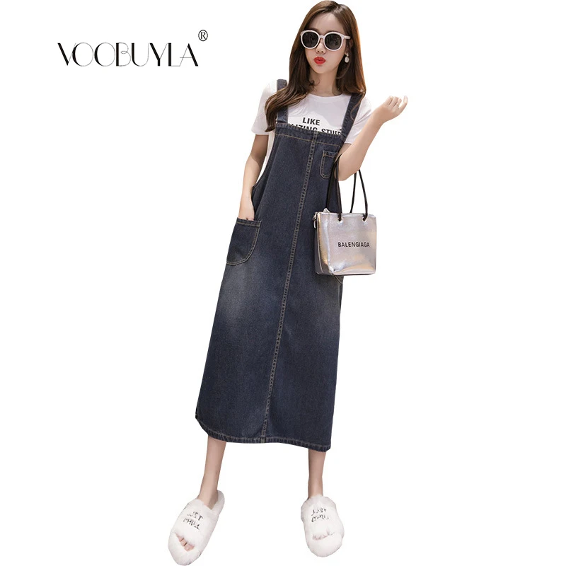 Voobuyla Vestido, длинное платье, джинсовое женское летнее платье размера плюс 5XL, свободный сарафан на бретелях, джинсовое платье, сарафан, джинсовое платье-комбинезон для женщин