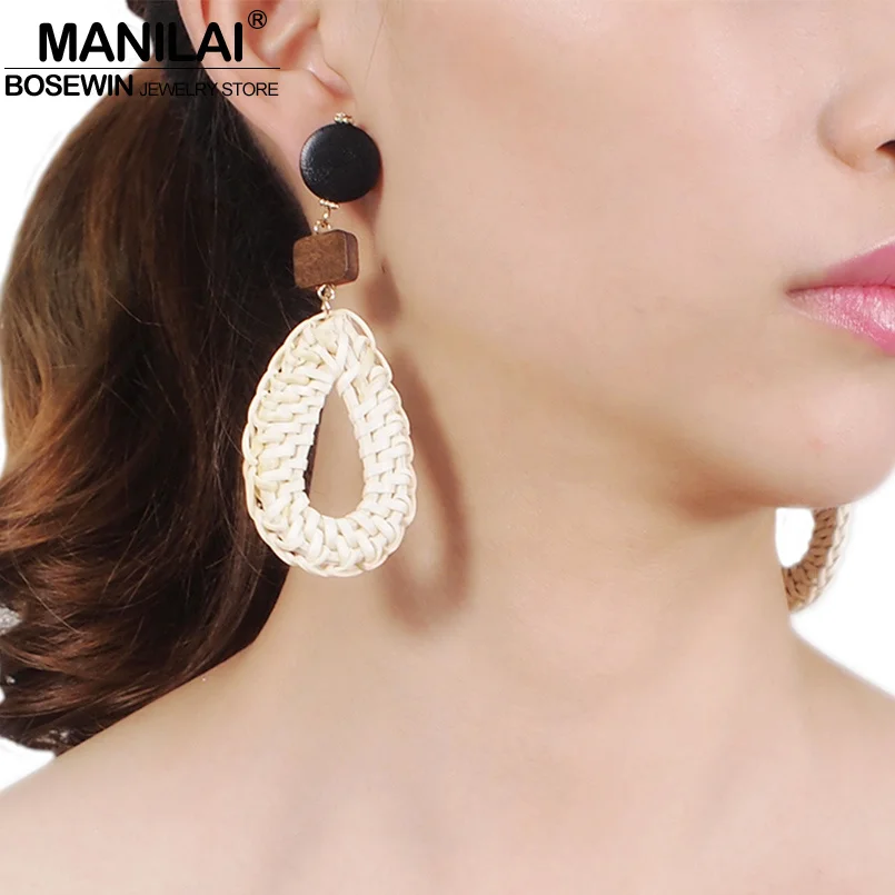 MANILAI богемные плетеные серьги из ротанга вязанные Висячие для женщин деревянные