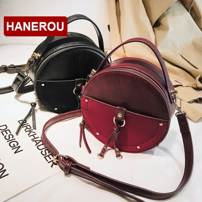 Винтажная маленькая круглая сумка из искусственной кожи женская на плечо с