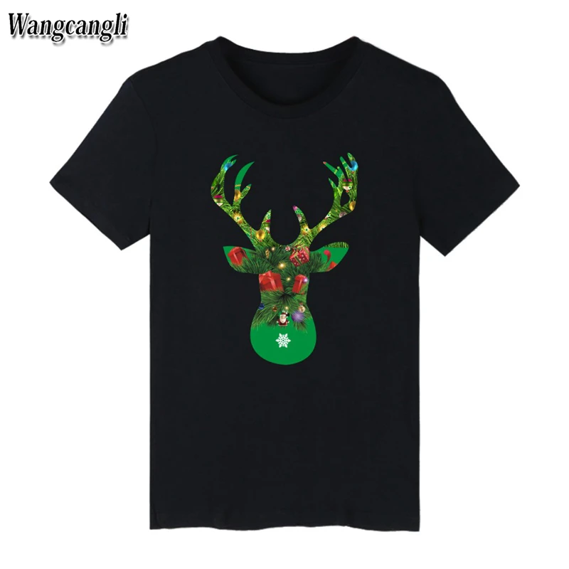 Новинка 2017 Рождество элементов Футболка с принтом хлопок Модная брендовая
