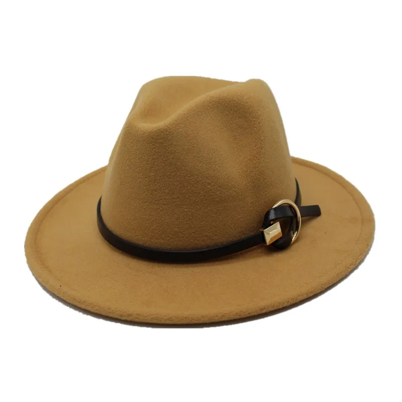 Camel OZyc Fedoras шапки для мужчин и женщин фетр металлический пояс Трилби шляпы с широкими полями Регулируемая фетровая шляпа в стиле джаз шляпа шапки Дамы chapeu Femme - Цвет: Camel