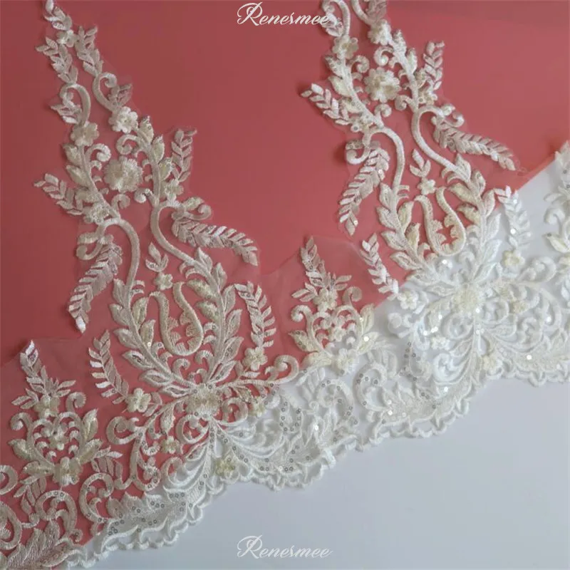 3Yards Ivory mix Champagne Sequins Wide Polyester Embroidery Lace Trim for Bridal Wedding Gown Tail Costume Design 52cm SX307 | Дом и сад