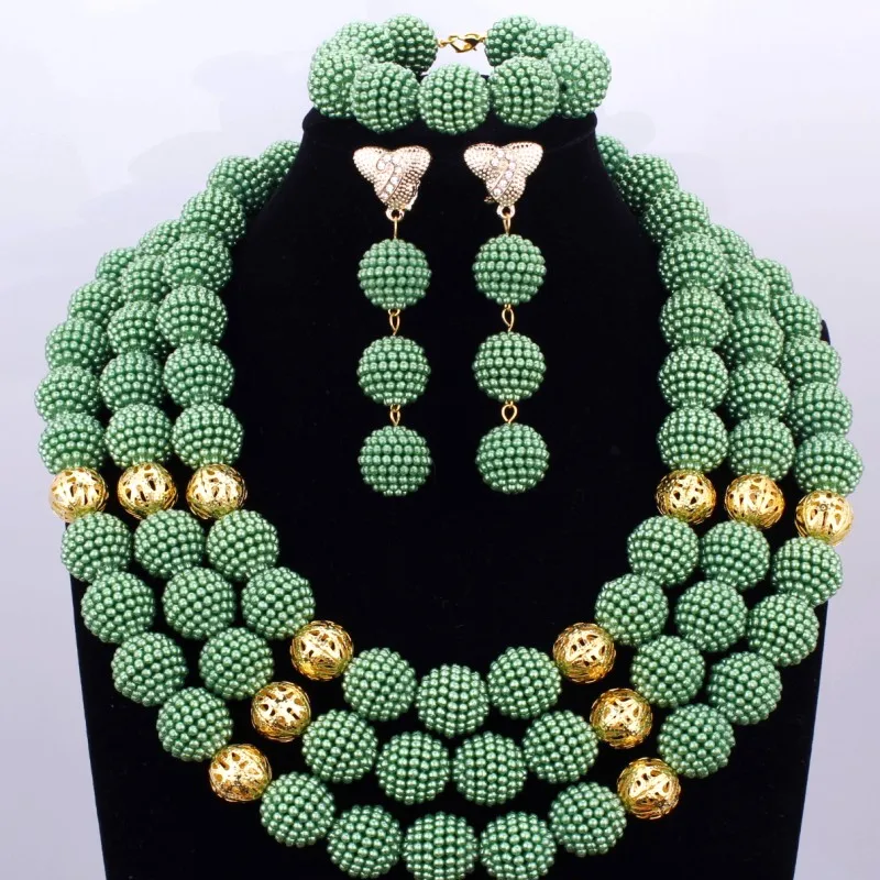 Скульптура зеленые шары 3 слоя африканские бусины комплект ювелирных изделий