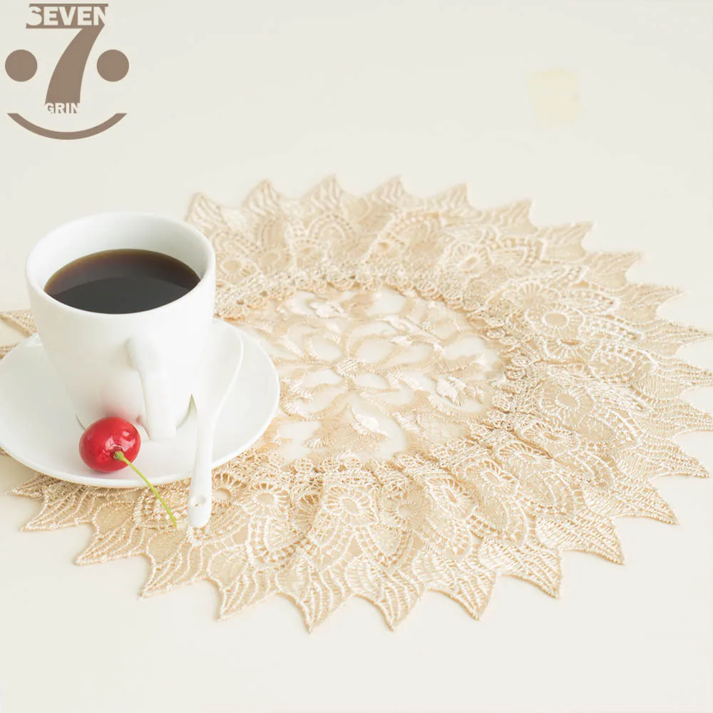 Free Shipping Family Pack 1Lot/3Pcs Postral Style Glod Color Organza Embroidered Placemats | Дом и сад