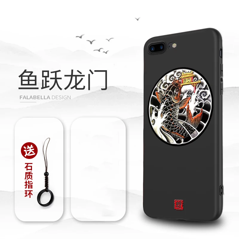 Отличный чехол для телефона с тиснением для Iphone XS MAX XS XR X 11 PRO MAX чехол Kanagawa Waves Carp Cranes 3D гигантский рельефный чехол для 7 8 PLUS - Цвет: Longmen