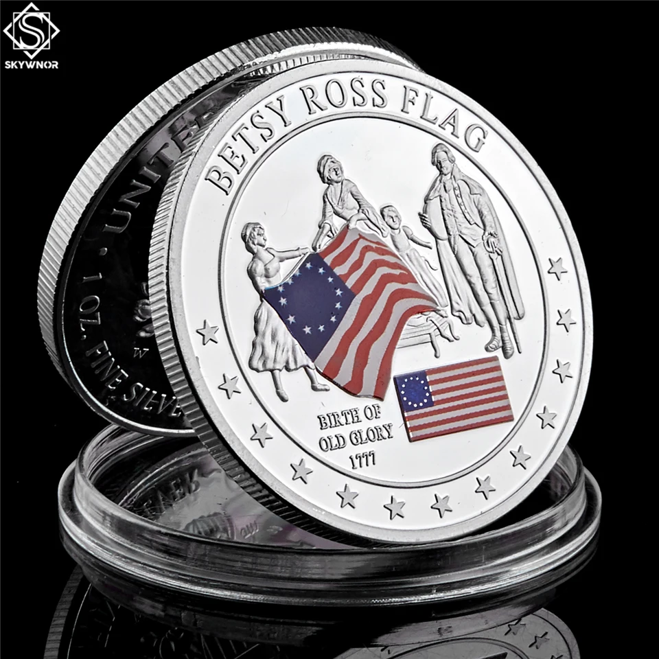 Серебристый Коллекция истории США 1777 года памятная монета Betsy Ross с флагом - Цвет: Серебристый