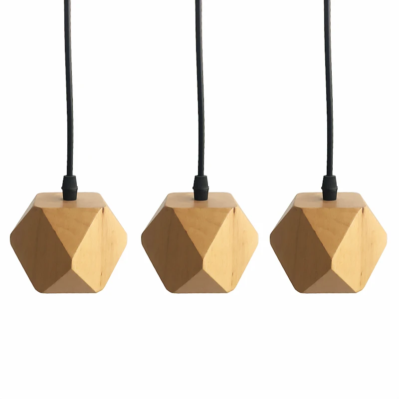 

Modern minimalist polyhedron Solid wood Pendant Lights living room bedroom bar retro restaurant corridor Light fixture