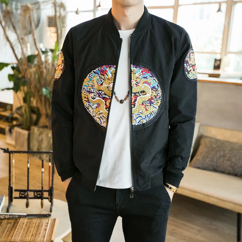 Осенние куртки мода 2019 Новый китайский стиль вышивка Бомбер куртка Slim Fit с