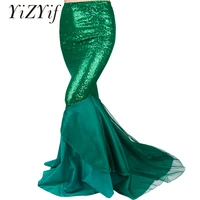 yizyif sequined mermaid skirt halloween cosplay mermaid costume maxi skirt anime little mermaid long green skirt women