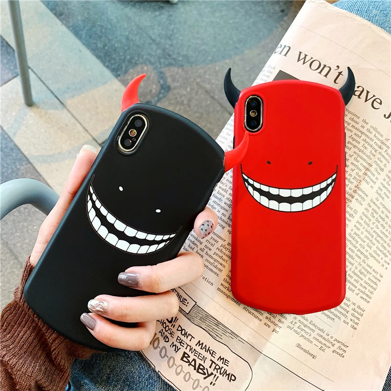 Красный черный интересный peltate The devil horns Мягкий ТПУ чехол для телефона Apple iphone 6 6s 7 8