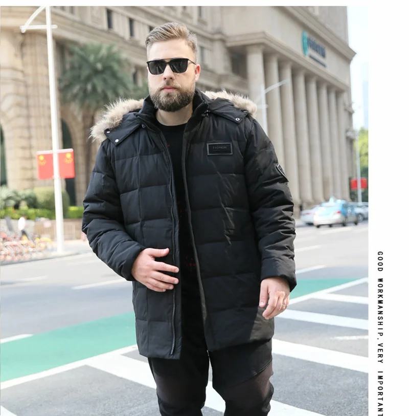 Белый утиный пух мужской плюс удобрение XL пуховик 8xl пуховик очень большой длинный меховой воротник пуховая парка для мужчин