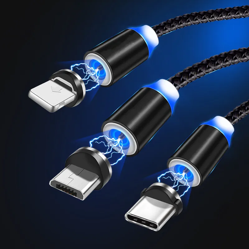 Магнитный USB кабель 1 м шнур для быстрой зарядки iPhone Samsung S8 S9 S10 5G Plus Redmi Note 4 5 6 7 Pro