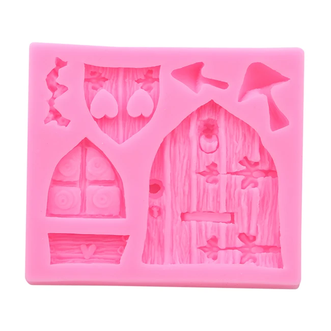 Pink Сказочный домик силиконовая форма гриб Окно Дверь помадка 3D торт шоколадная ледяная форма украшения шоколадный инструмент для выпечки - Цвет: Pink