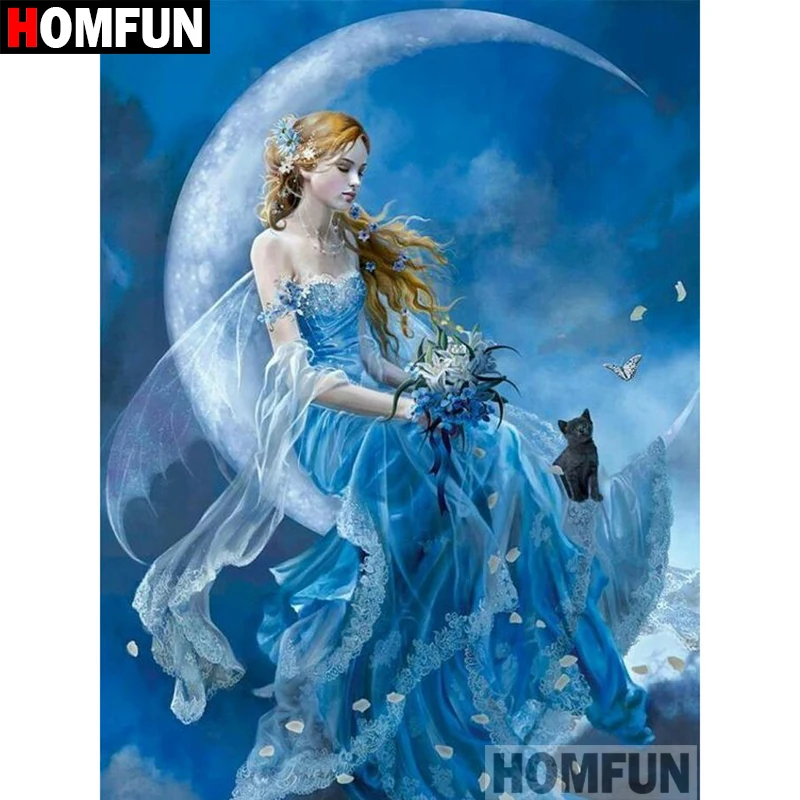 Алмазная 5d картина HOMFUN сделай сам полноразмерная/круглая вышивка луна фея