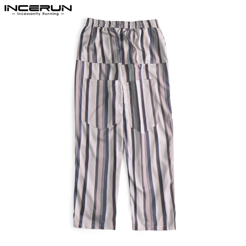 

INCERUN 2020 Men's Pants Elastic Waist Stripe Button Retro Baggy Male Fashion Trousers Harem Pants Hip-hop Streetwear Plus Size