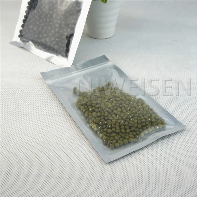 16X24CM 100 шт серебристо белые чистые алюминиевые фольги ziplock мешки с прозрачной