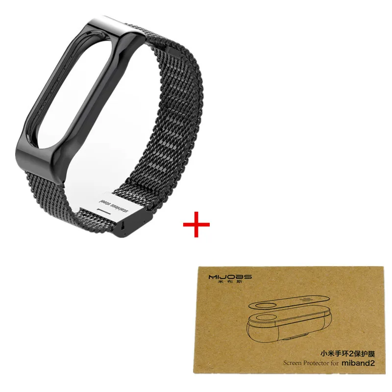 mi band 2 металлический ремешок из нержавеющей стали для Xiaomi mi Band 2 Безвинтовой браслет Сменный ремень для mi Band 2 - Цвет: Black add film