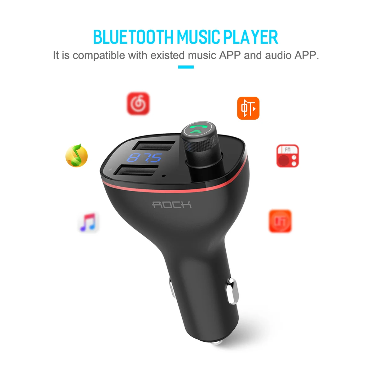 Автомобильный MP3 аудио плеер ROCK, комплект Bluetooth, fm-передатчик, громкая связь, вызов, 5 В, 3.4A, двойное USB Автомобильное зарядное устройство, Обнаружение напряжения батареи