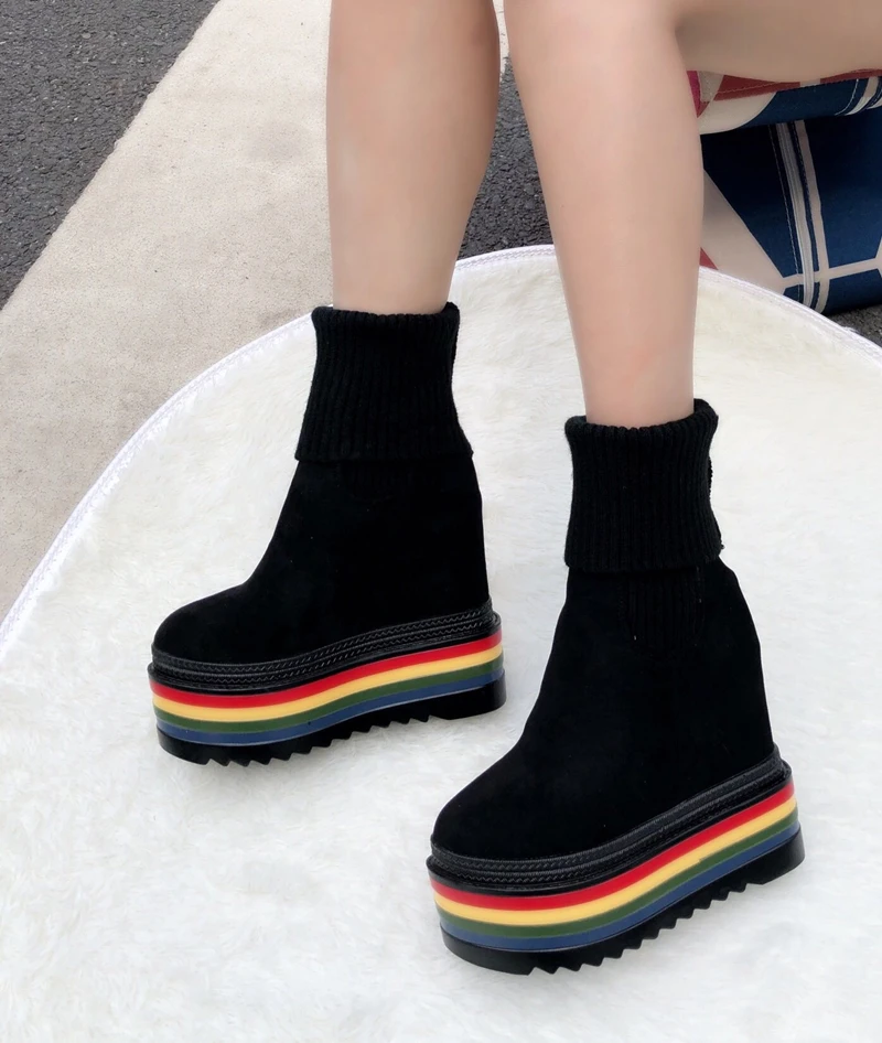 Martin boots women's shoes 2019 new casual short England wind scrubs increased 14 cm wedge middle tube | Обувь