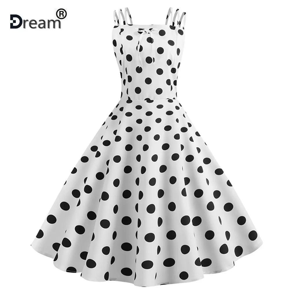 Летние женские платья Хепберн ретро халат винтажные платья Vestidos 50s 60s рокабилли Pin Up черный горошек Свинг платья
