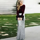 Женская юбка-Русалка, длинная Серебристая юбка с блестками, с высокой талией, на заказ