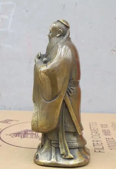 China Folk Bronze Confucius &quotKong Zi&quot Sage Confucianism educator Statue | Дом и сад