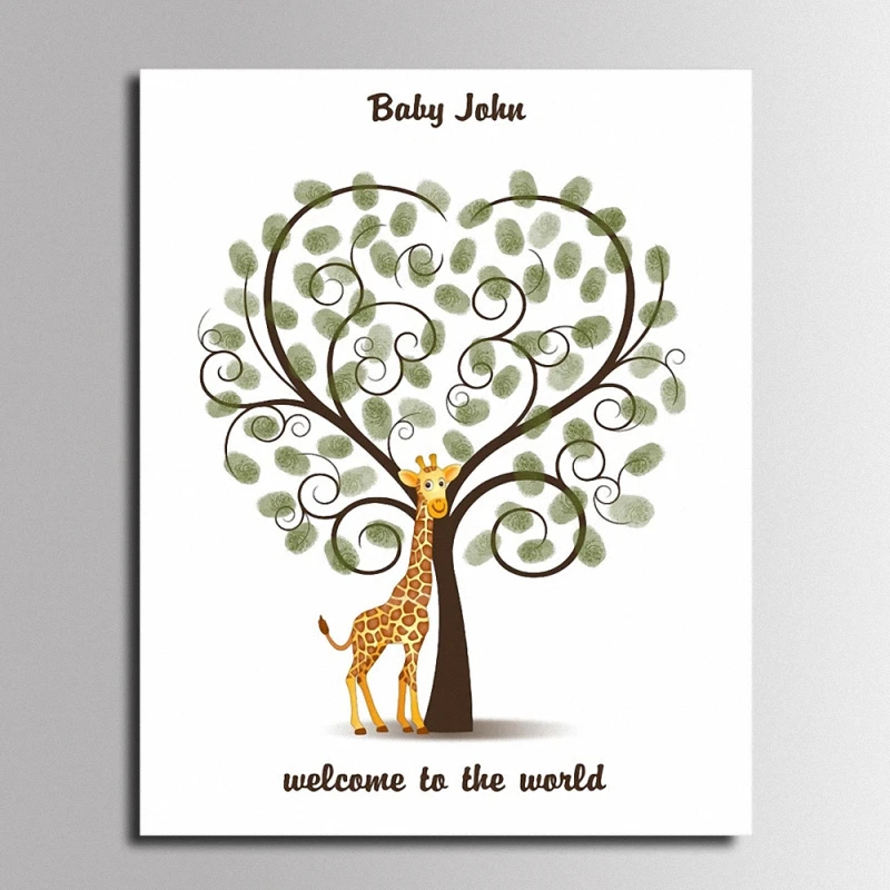 DIY отпечаток пальца Подпись холст картина жираф любовь Сердце Дерево Гостевая