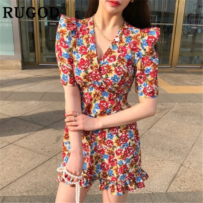 RUGOD летнее женское платье с цветочным принтом
