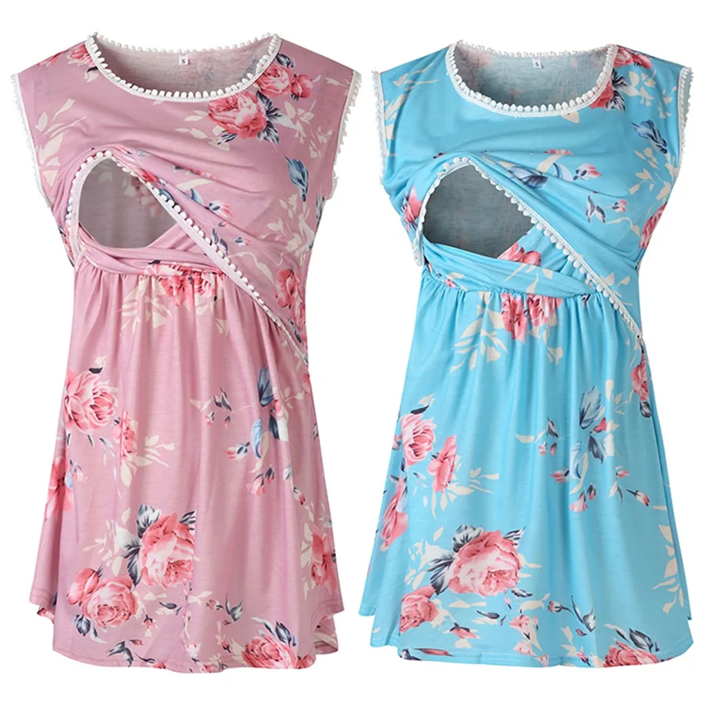 Женская блузка для беременных без рукавов с цветочным принтом топы кормления