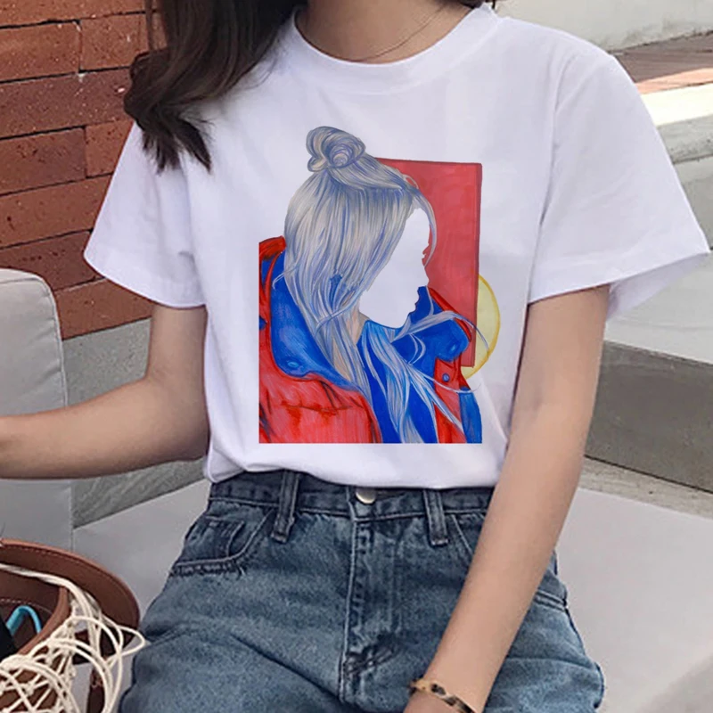 Billie Eilish Harajuku Ullzang Футболка женская футболка с графикой Bad Guy Эстетическая забавная футболка с героями мультфильмов 90s хип-хоп футболки женские