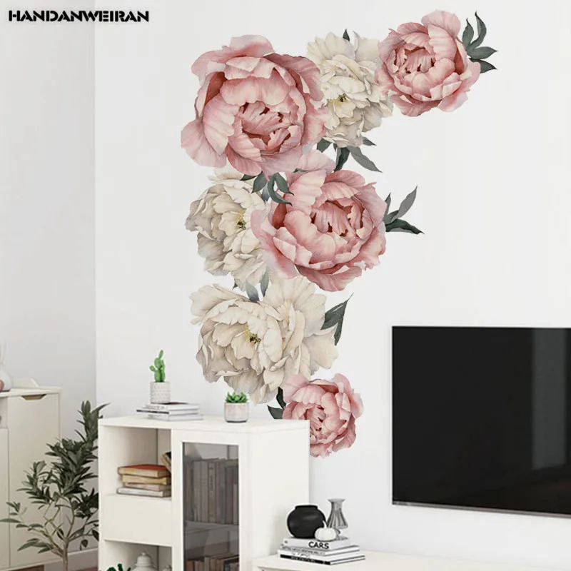 

1PCS 3D Chinese Style Peony Wall Sticker Rose Flower For Living Room Bedroom 40*60CM Room Decals Mural Home Decoration Wallpaper