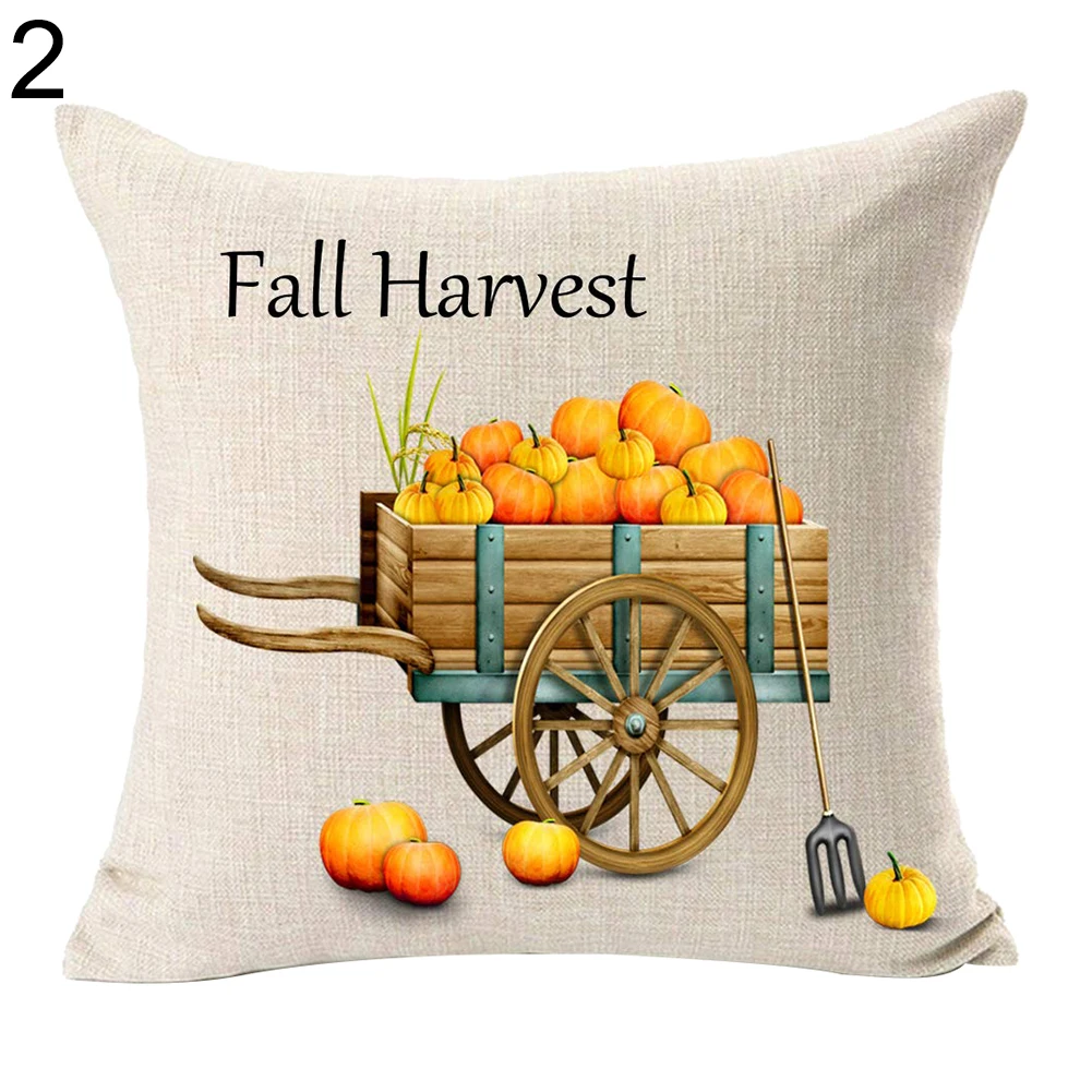 Высококачественный льняной чехол для подушки с дизайном осеннего сбора тыквы