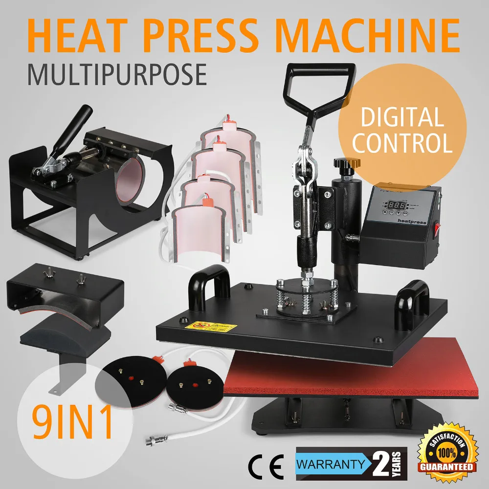 

OrangeA тепловой пресс 9 в 1 1100 Вт пресс для шляп 15х12 дюймов Тепловая платформа многофункциональная машина для откачивания тепла