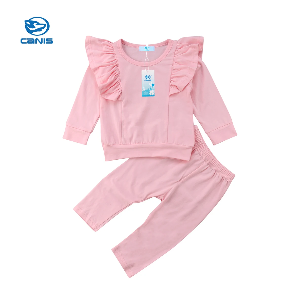 Розовая футболка с оборками для маленьких девочек топы и штаны комплект из 2