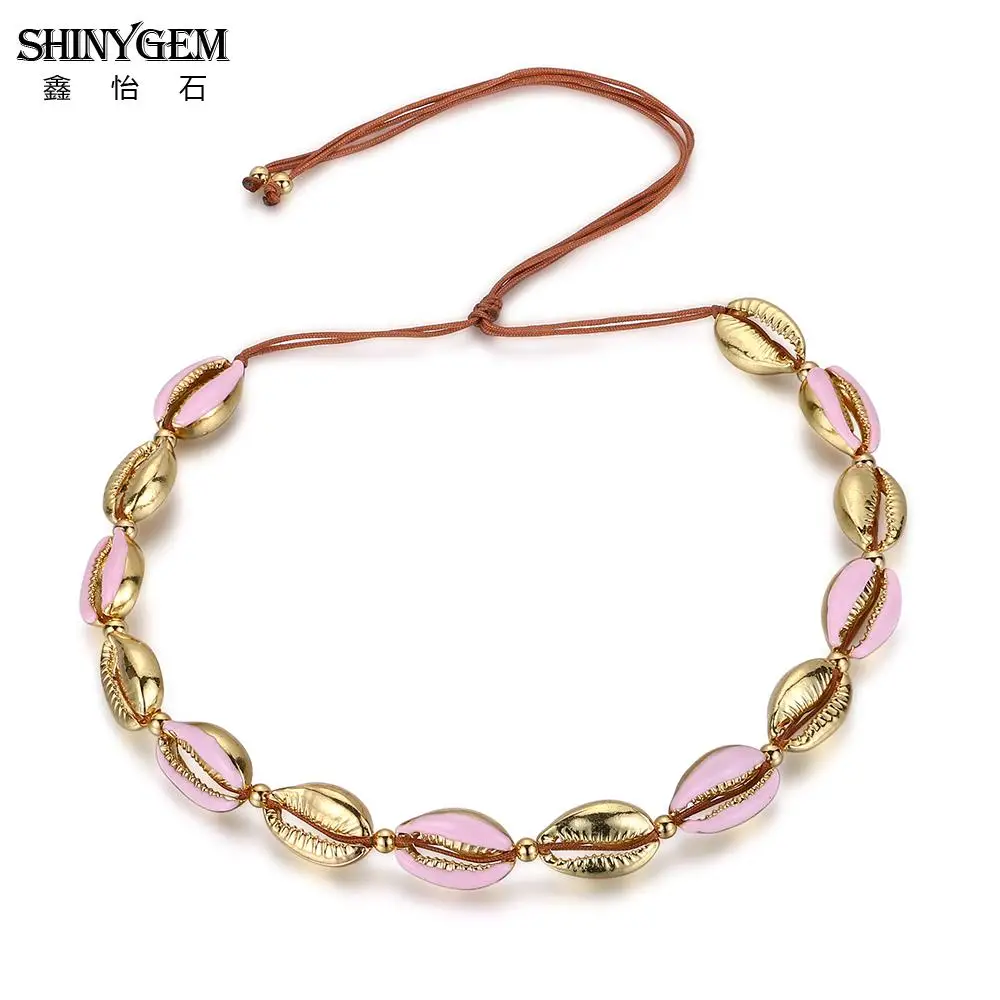 ShinyGem регулируемое Золотистое Ожерелье из ракушек ручной работы богемное