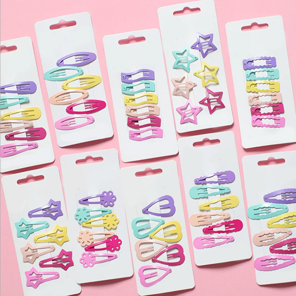 6 шт. разноцветные металлические заколки для волос с сердечками и пятиконечными