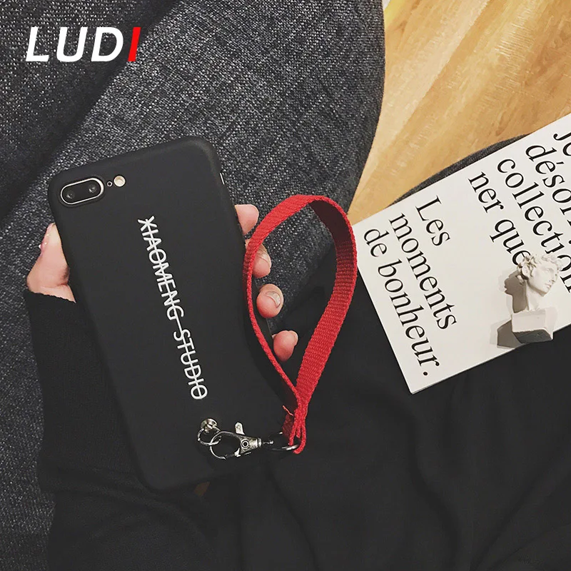 LUDI Корейский простой черный и красный чехол на запястье для iPhone X 8 7 7plus Мягкий Pro-TPU