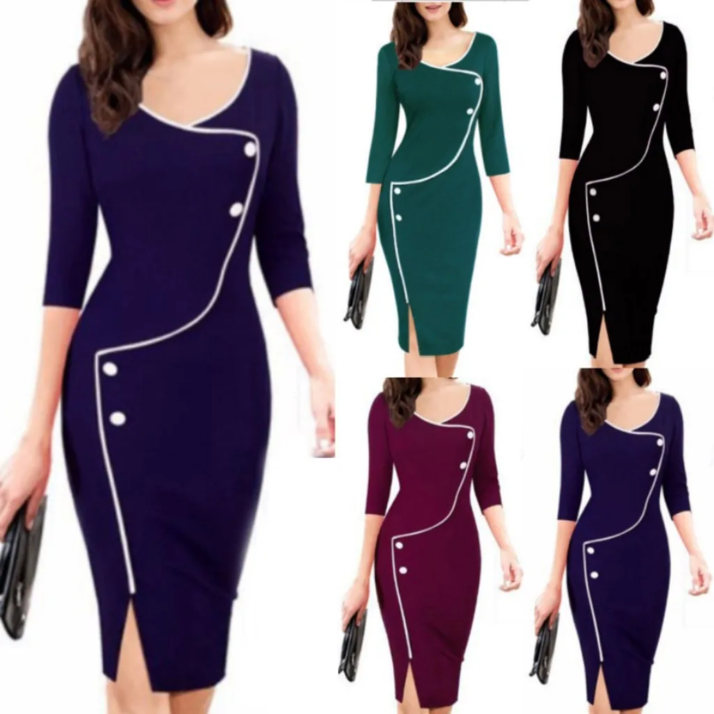 Женское осенне зимнее Повседневное платье карандаш с v образным вырезом|Женские
