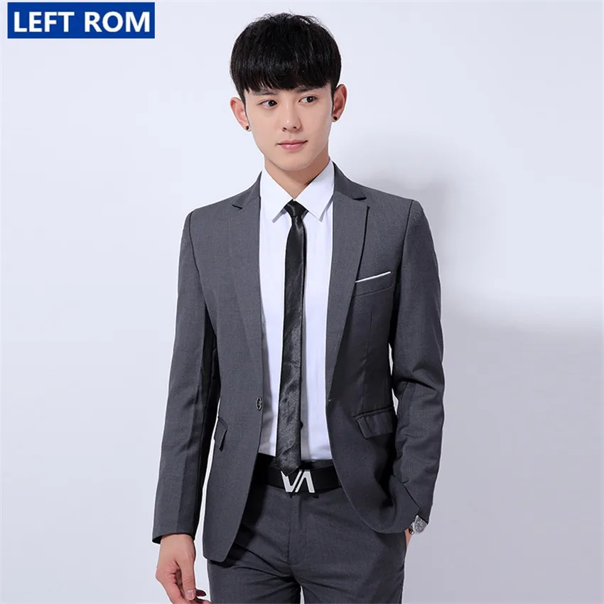 Весенне осенний мужской костюм для подростков куртка тонкий дизайн чистый цвет