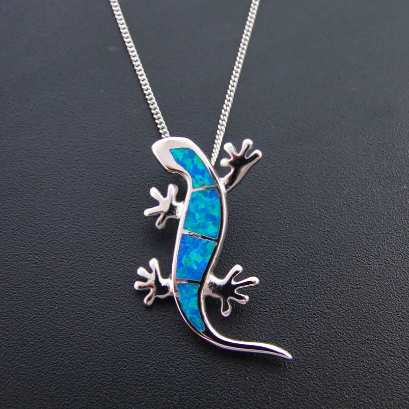 

High Quality Women Pendant 100% 925 Silver Jewelry Pendant Charms Fine Jewelry Cute Gecko Blue Fire Opal Pendants without chain