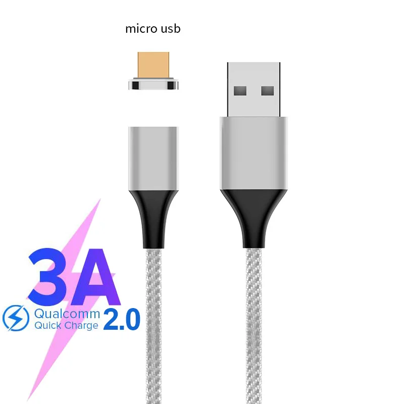 3A silver micro usb GARAS Магнитный кабель для iphone Micro Тип usb C 3in1 мобильного телефона Магнит кабель быстрой зарядки Магнитная Micro USB Кабель-адаптер - Цвет: 3A silver micro usb