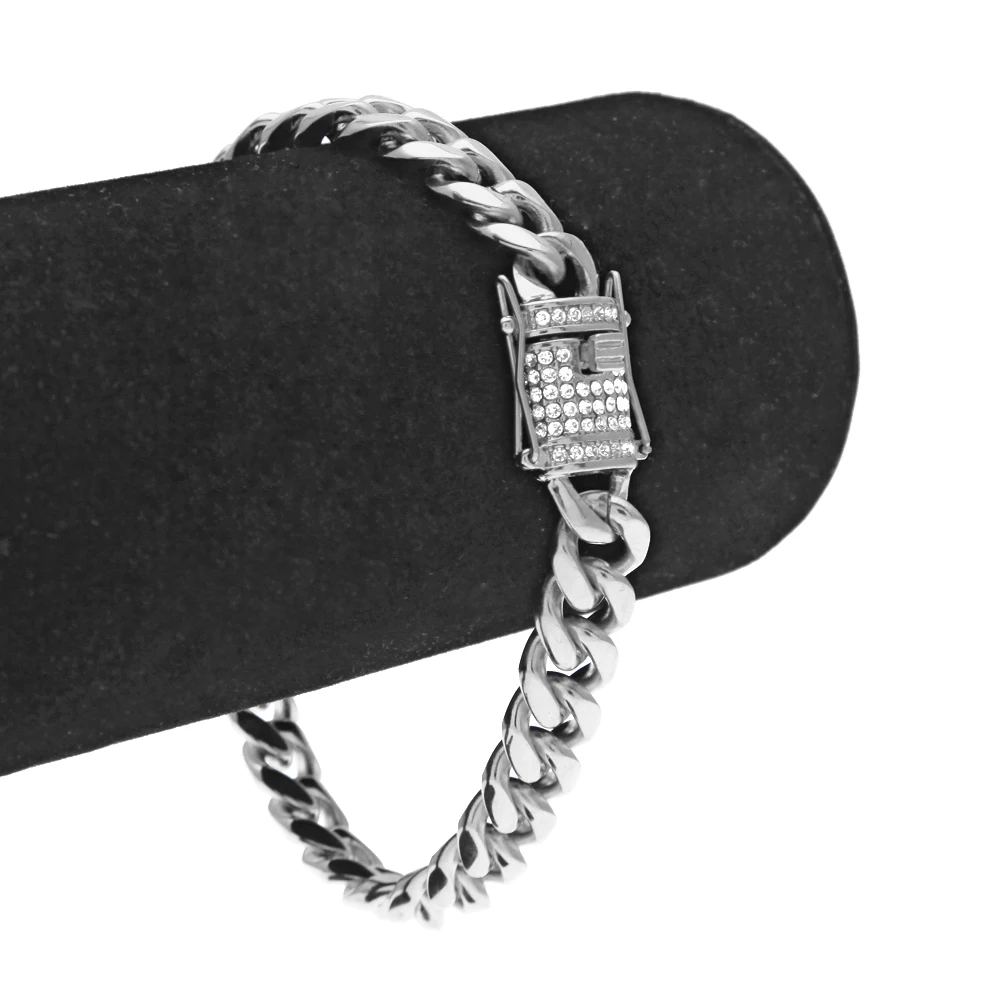Uwin 10& 13& 15 мм кубинские звенья браслет для мужчин полный Iced Out коробочка со стразами Застежка Высокое качество браслеты из нержавеющей стали ювелирные изделия Хип-хоп