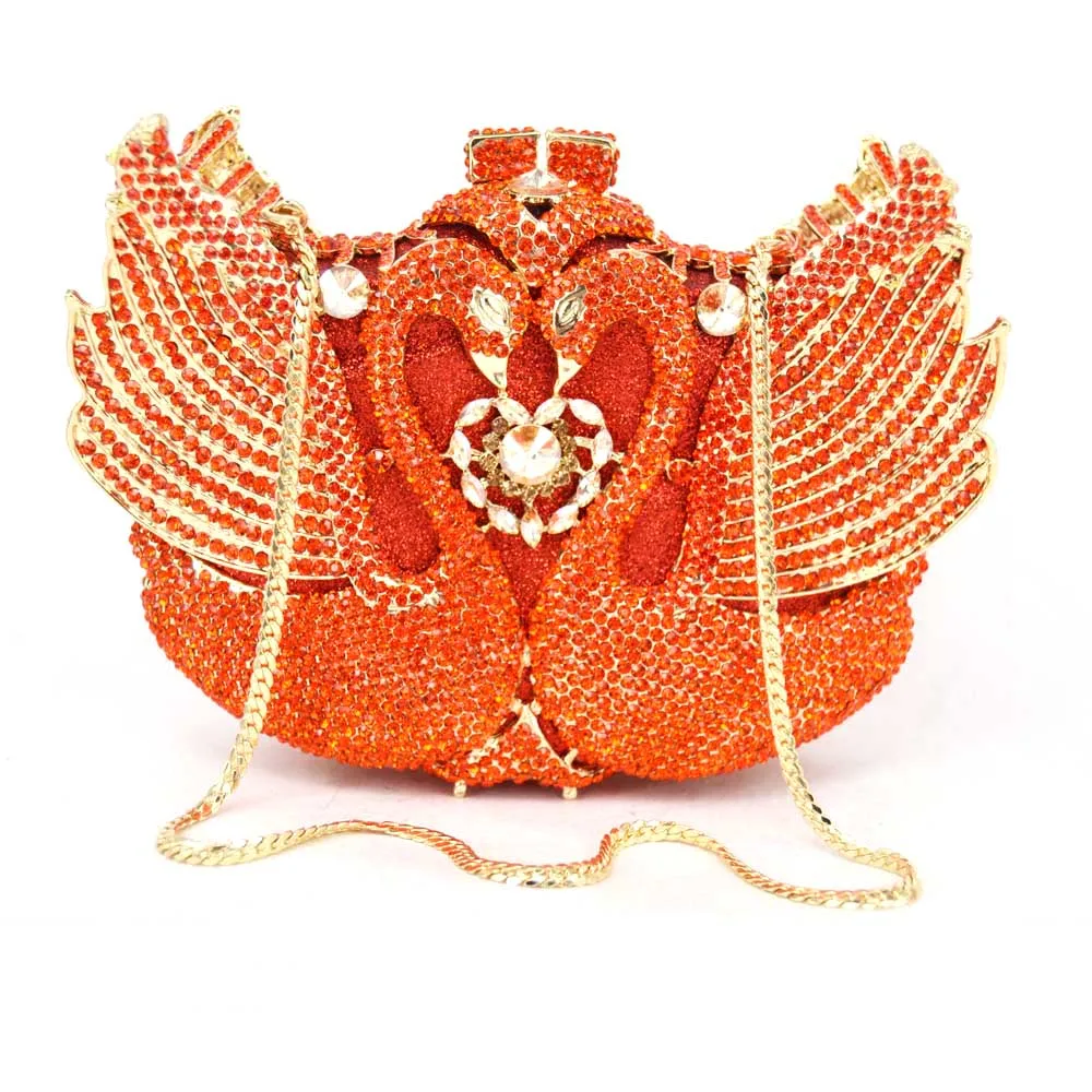 Золотая вечерняя сумочка с кристаллами Женский кошелек в виде лебедя вечерние