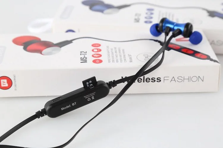 30 шт./лот, MS-T2, магнитные Bluetooth спортивные наушники, беспроводная гарнитура для бега с микрофоном, MP3, наушники, бас стерео, BT 4,2, для iphone 6, 7