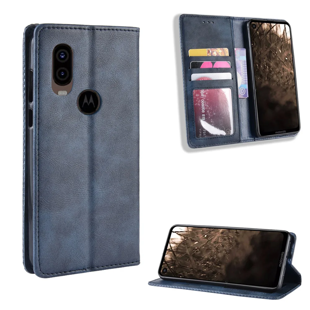 Чехол-бумажник для Motorola One Vision кожаный винтажный Чехол-книжка телефона XT1970-1/3 с
