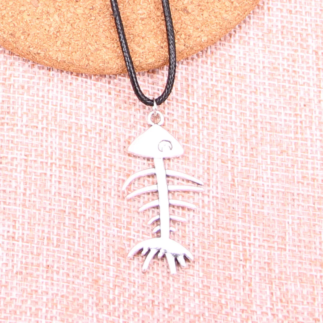 20 шт античный серебряный цвет рыбья кость кулон 42*21 мм кожаная цепочка ожерелье