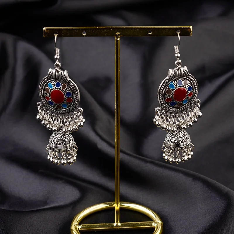 TopHanqi цыганские украшения ретро этнические серебряные индийские Jhumka маленькие колокольчики масляные висячие серьги с кисточками для женщин богемные Подвески подарок