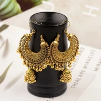 vintage ethnic gypsy indian earrings for women boho jewelry ladies retro round bell tassel hollow tassel jhumka earrings 2022