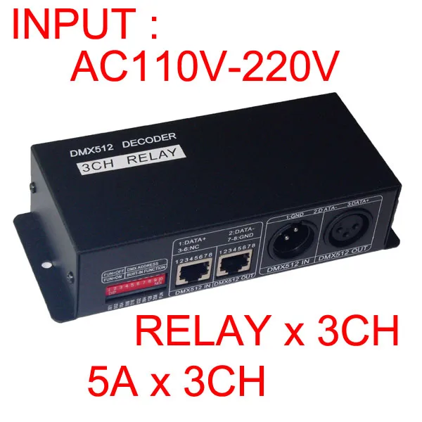 

3CH DMX512 relay switch controller 3 channels relay decoder AC110-220V input,each channel max 5A